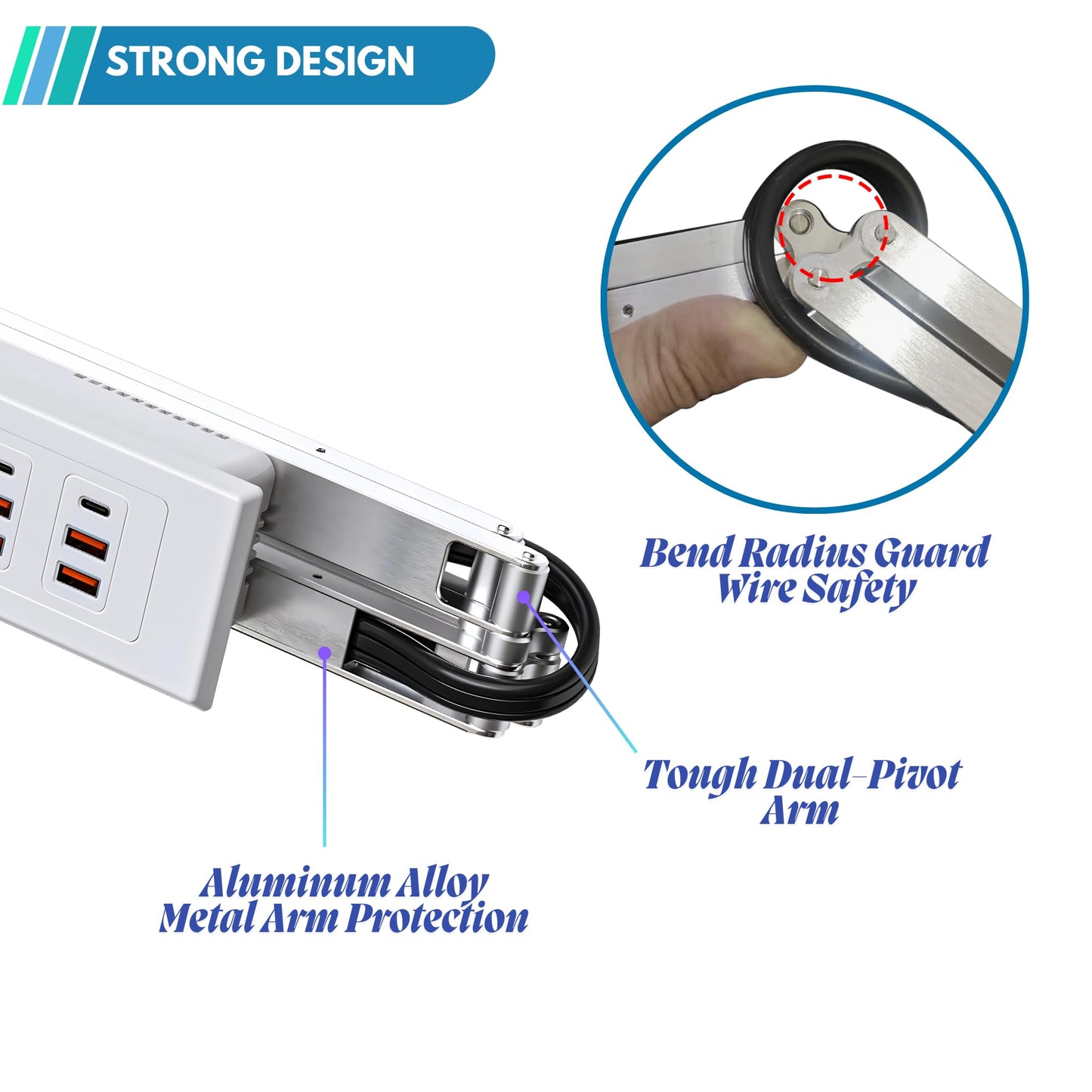 Drawer Outlet Kit QC18W Fast Charging Station USB Power Cabinet Plug Charging Strip Recessed Vanity Table Box Desk Nightstand Mount Organizer, 14 AWG Power Cable for Kitchen Bedroom-White