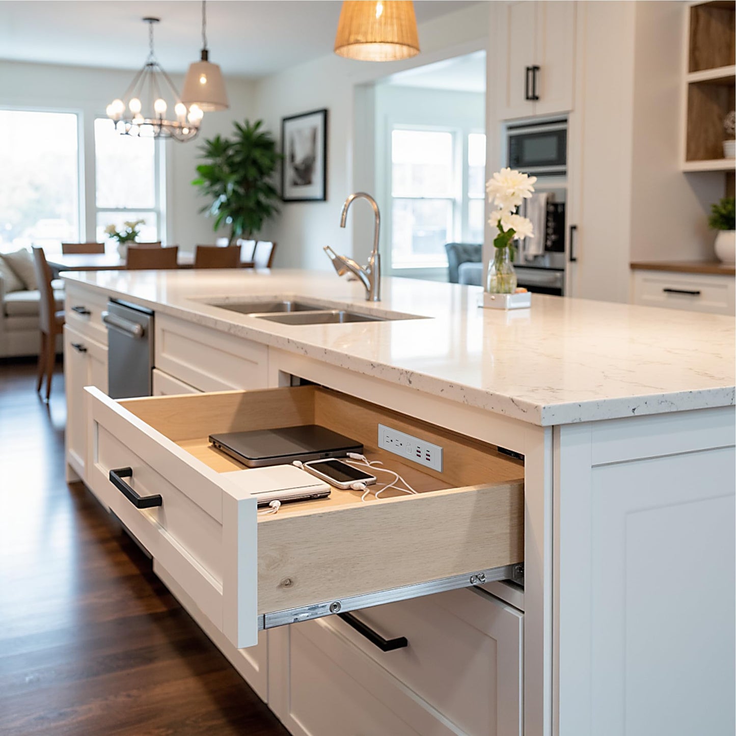 Drawer Outlet Kit PD30W USB-C Fast Charging Station USB Power Cabinet Plug Charging Strip Recessed Vanity Table Box Desk Nightstand Mount Organizer, 14 AWG Power Cable for Kitchen Bedroom-White