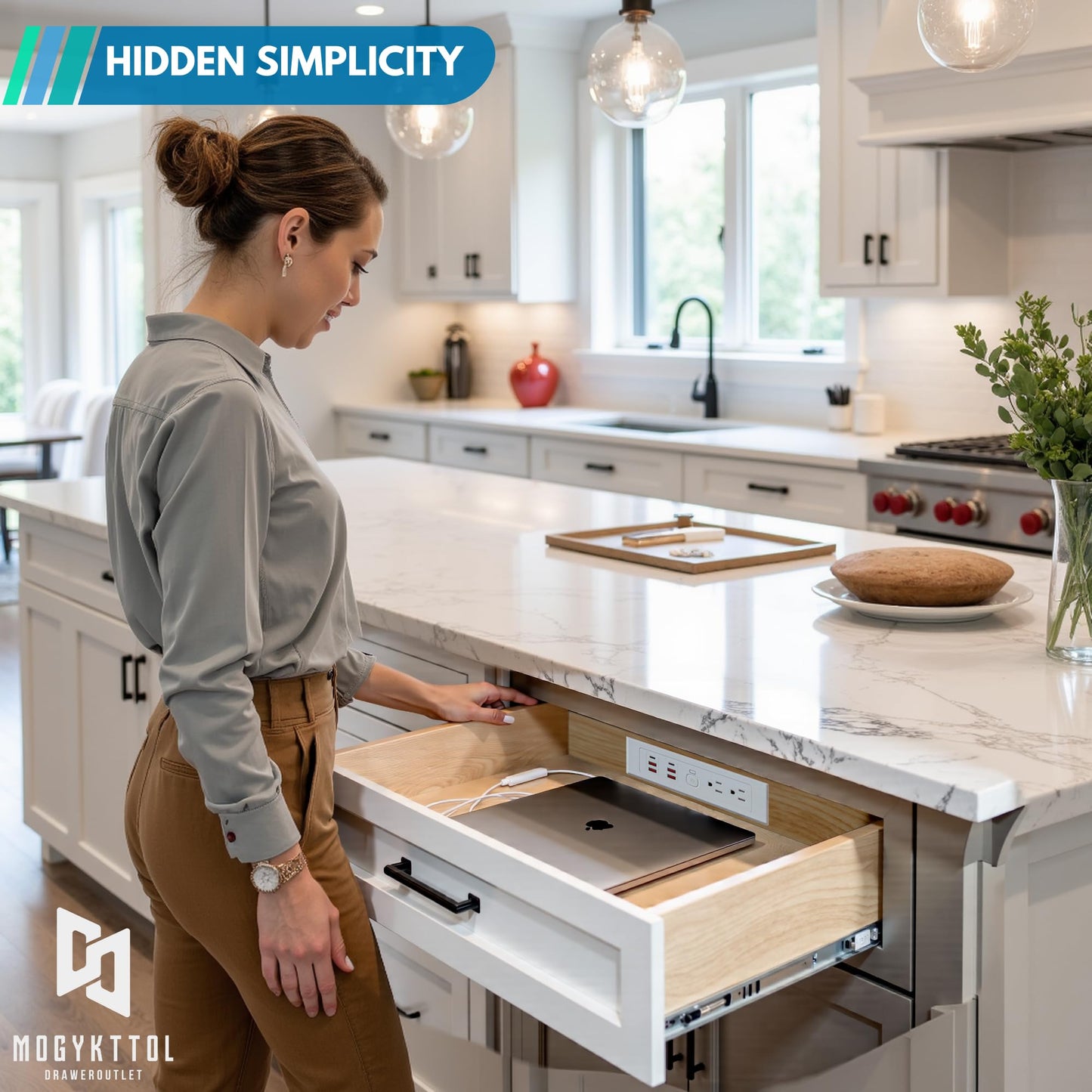 Drawer Outlet Kit PD30W USB-C Fast Charging Station USB Power Cabinet Plug Charging Strip Recessed Vanity Table Box Desk Nightstand Mount Organizer, 14 AWG Power Cable for Kitchen Bedroom-White